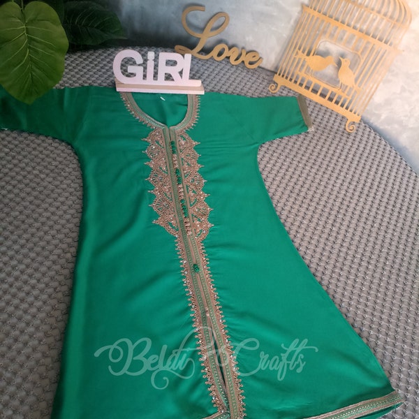 Kaftan for Kids Gold, Kaftan for Girls,caftan, kaftan with gold embroidery, soft kaftan, thobes, thobes for kids, disdash for Kids,Fast ship