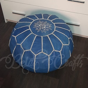 blue pouf, Leather pouf ottoman, Leather Pouff, leather ottoman pouf, leather pouf round, Pouf ottoman, pouf leather, UNSTUFFED