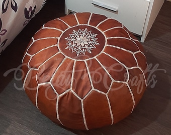 Moroccan Leather pouf - Leather Pouf - Ottoman Pouf - Handmade Genuine Leather Pouf - Ottoman Footstool - Natural Leather pouf - UNSTUFFED