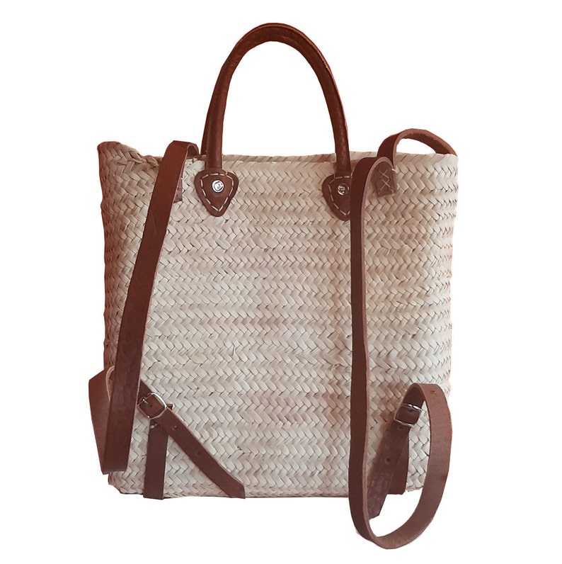 Straw Beach Bag With Leather Strap Straw Beach Tote Straw Etsy