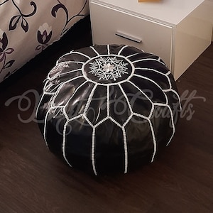 Black Leather pouf ottoman, leather ottoman pouf, leather pouf chair, Pouf ottoman, pouf leather, handmade footstool, black pouf, UNSTUFFED