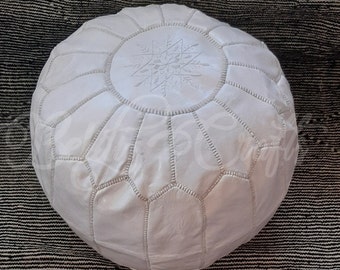 Moroccan POUF, Leather white pouf, white Pouf, Leather stool, ottoman Leather pouf, ottoman white footstool, outdoor pouf, UNSTUFFED