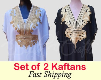 FAST SHIPPINGMD Set of 2 women dresses, kaftan Maxi Dress with gold embroidery, woman dress, women christmas gift, women's kaftan