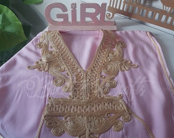 Kaftan for Kids Gold, Kaftan for Girls,caftan, kaftan with gold embroidery, soft kaftan, thobes, thobes for kids, disdash for Kids,Fast ship