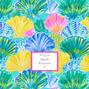 Seashell Pattern, Bright Preppy Shell Print, Seamless Colourful Coastal Pattern, Florida Print (1 Digital Design 12x12")
