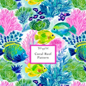 Seamless Tropical Fish Pattern, Preppy Ocean Reef Print, Repeat Ocean Sublimation (1 Digital Design 12x12")