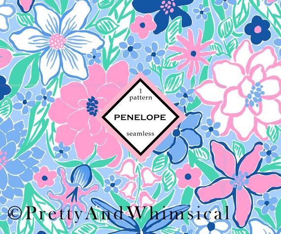 INSTANT DOWNLOAD Preppy Pink and Blue Floral Pattern - Etsy
