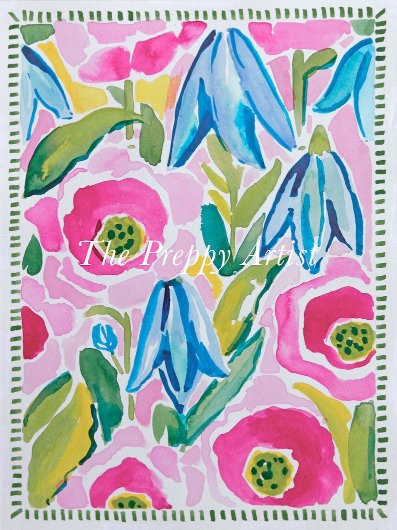 Preppy Floral Art, Nursery Art, Girls Room Art, Colourful Painting ...