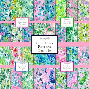 Cute Dog Pattern Bundle, Seamless Preppy Dog Patterns (32 Digital Designs each 12x12")