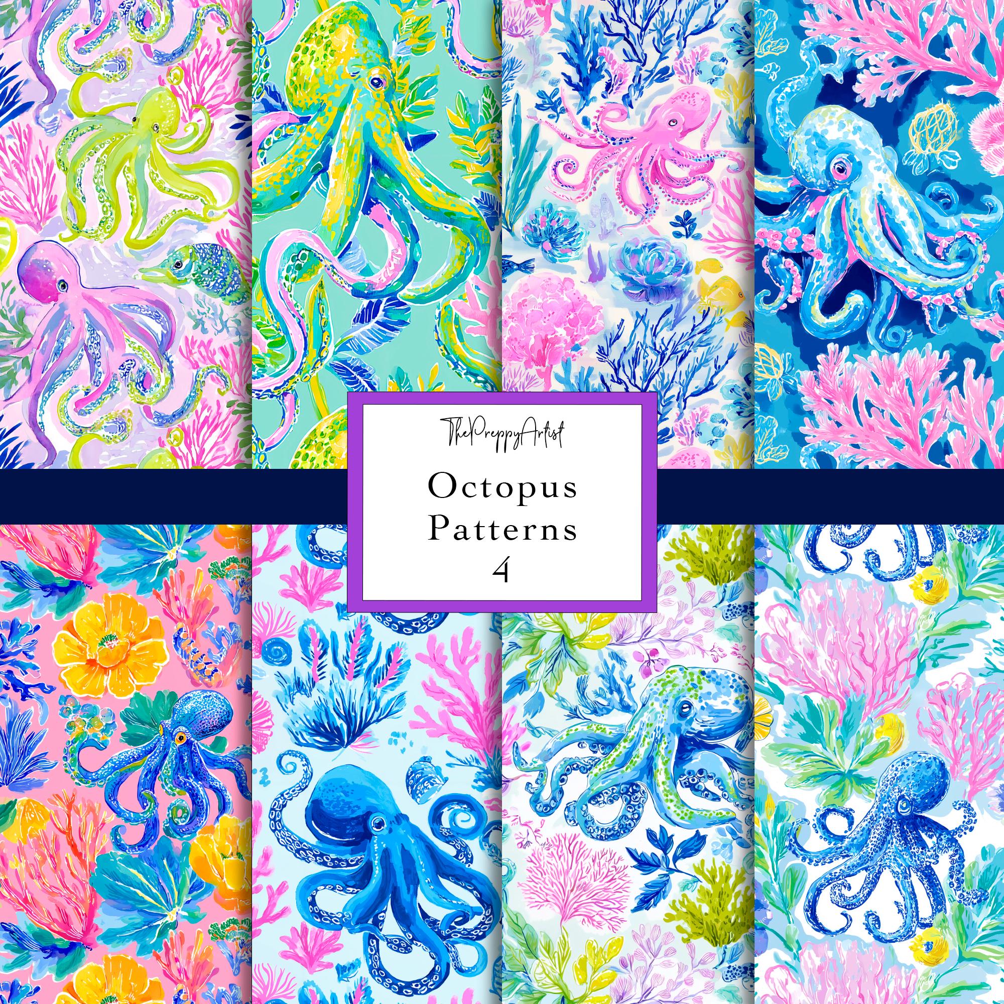 Seamless Octopus Pattern Bundle, Colourful Octopus Patterns, Ocean ...