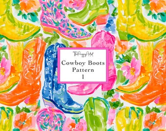 Motivo senza cuciture per stivali da cowboy, stampa preppy texana, motivo cowgirl ripetuto (1 disegno digitale 12x12")