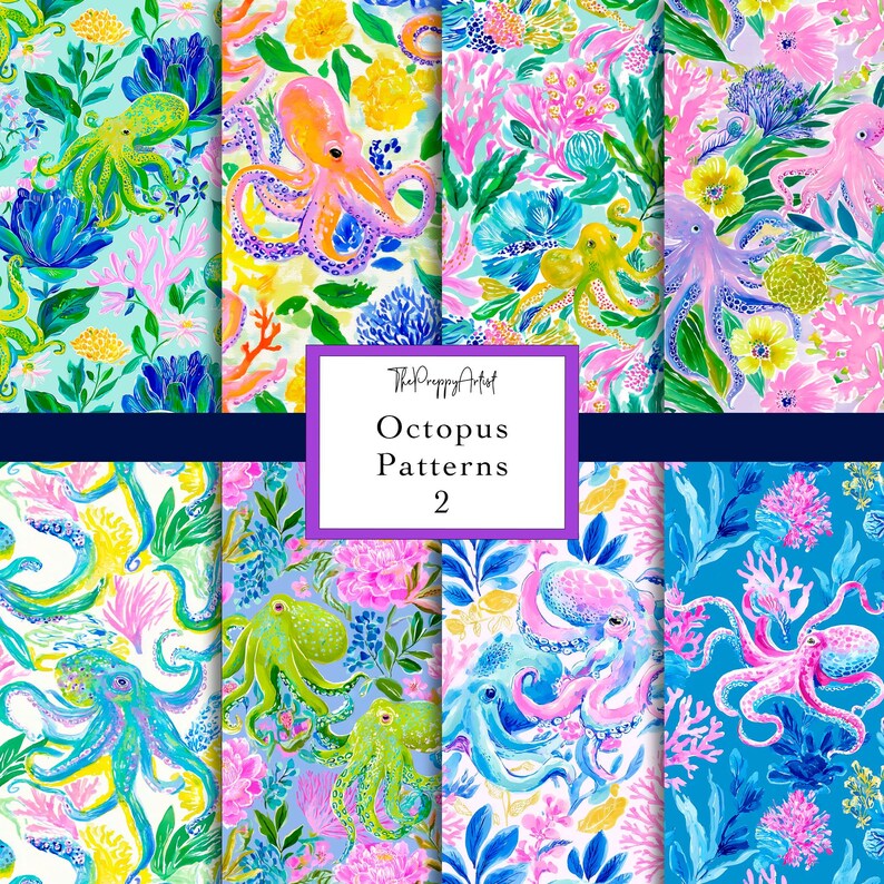 Seamless Octopus Pattern Bundle, Colourful Octopus Patterns, Ocean ...