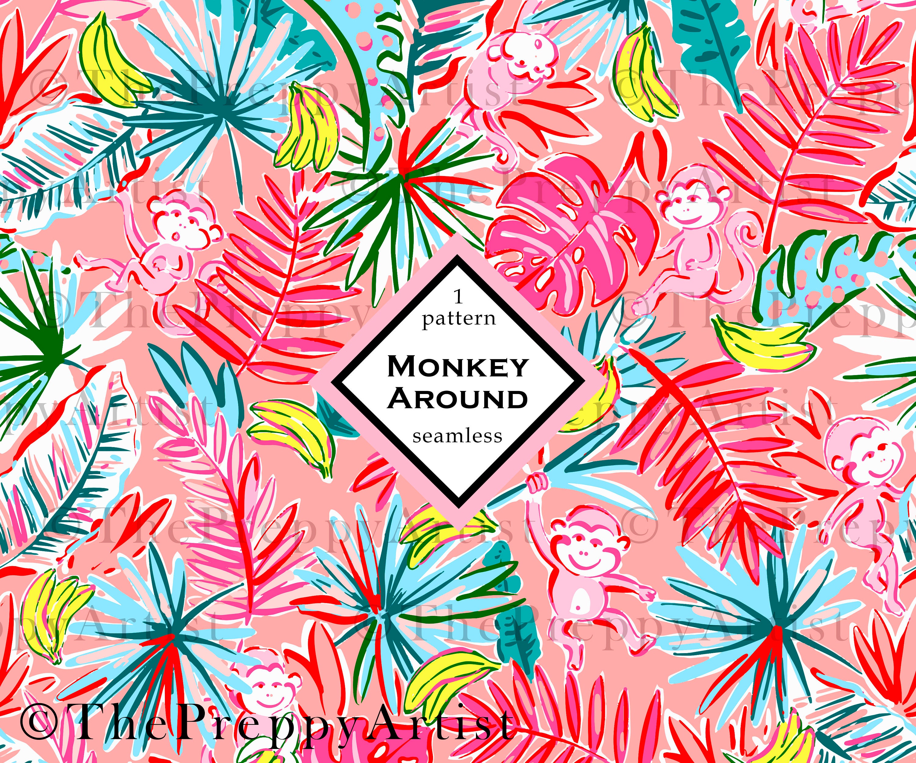 Preppy Monkey Pattern Monkey Digital Paper Surface Pattern Etsy