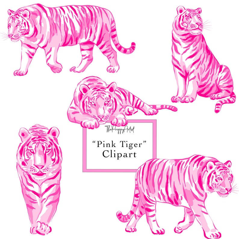 Preppy Pink Tiger Clipart – Hand Drawn Tiger Images (5 PNG Files) - Etsy