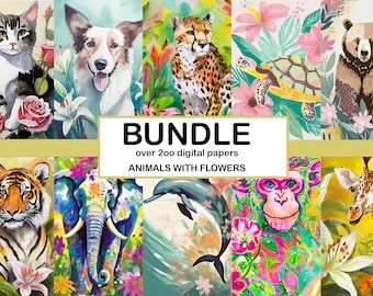 NEW - BUNDLE of over 200 digital papers featuring animals with flowers