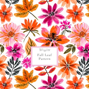 Seamless Fall Leaf Pattern, Preppy Repeat Autumn Leaves Print, Fall Sublimation JPEG (1 Digital Design 12x12")
