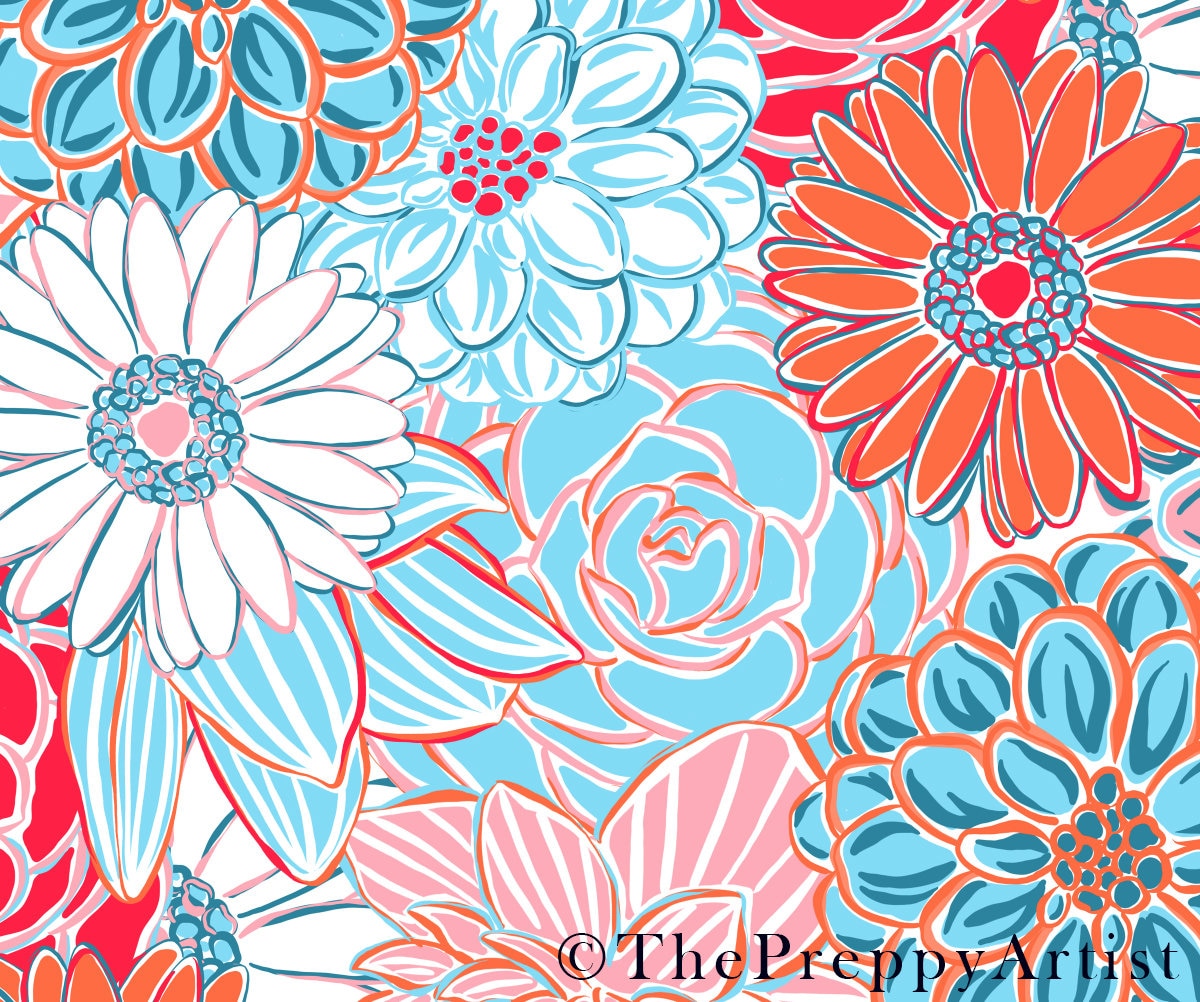 INSTANT DOWNLOAD Preppy Printable Floral Background, Floral Art, Floral