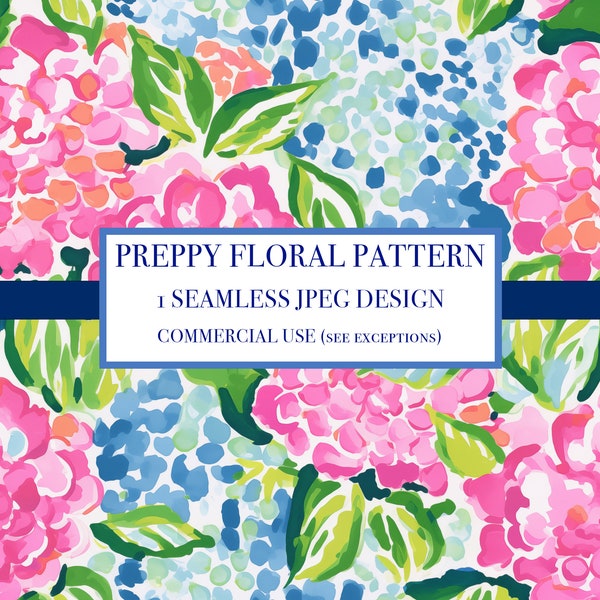 INSTANT DOWNLOAD - preppy floral pattern, seamless floral design, preppy print, cute floral pattern, download, hydrangea print