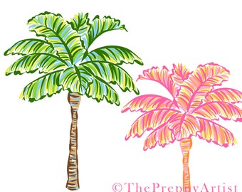 INSTANT DOWNLOAD - 2 preppy, colorful palm tree clipart files, tropical png, preppy palm tree graphics, palm illustration, tropical graphics