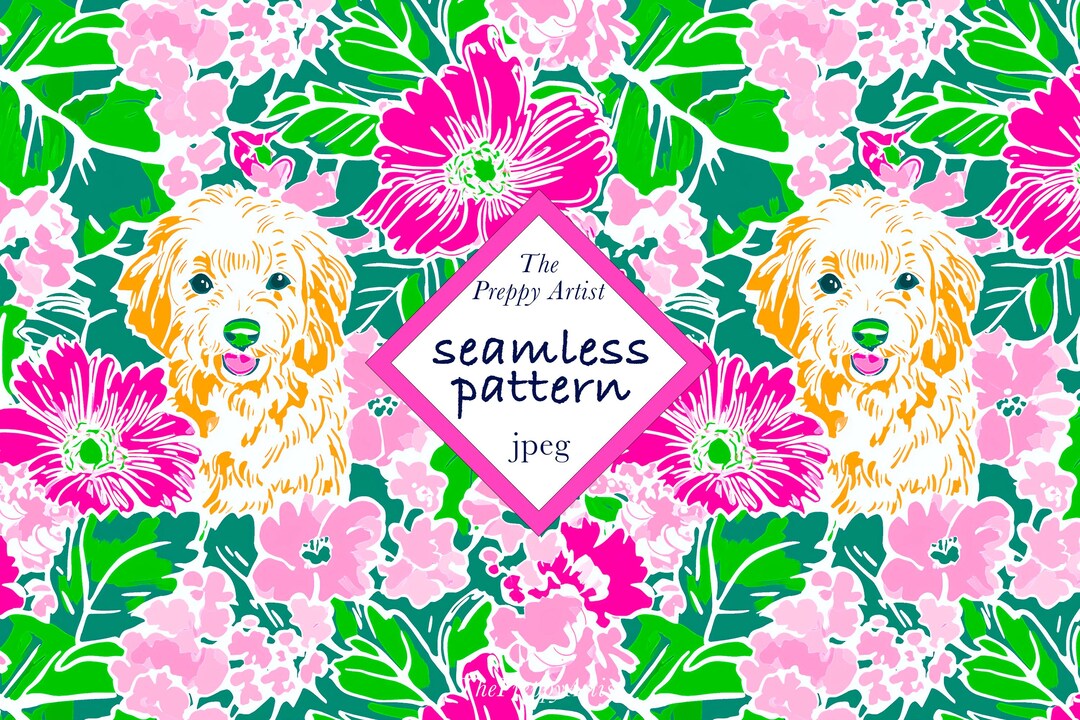 INSTANT DOWNLOAD Preppy Dog Pattern, Seamless Cute Dog Pattern, Dog
