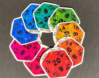 High Roller D20 dice Tabletop Gaming Sticker (9 color options)