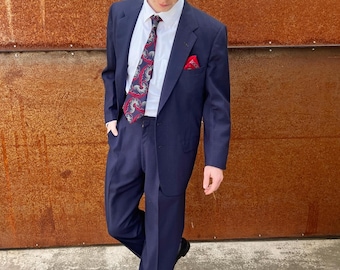 Vintage 1950s Mens Navy Blue Weave Sack Suit (40R) – Hollywood Waist Trousers