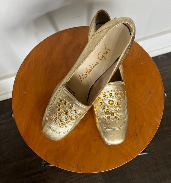 Vintage 1960s Gold Mod Jeweled loafers//Metallic … - image 9