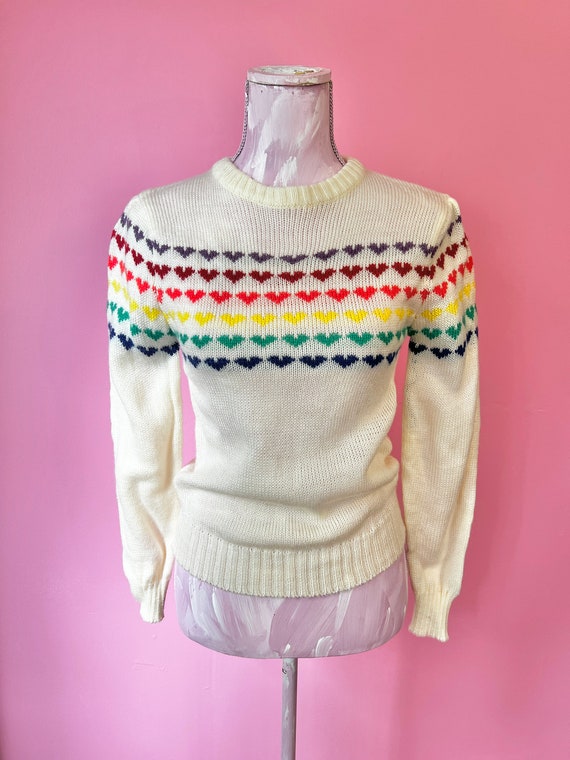 True Vintage 80s Rainbow of Hearts Sweater//Super 