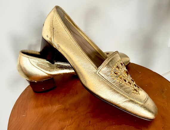 Vintage 1960s Gold Mod Jeweled loafers//Metallic … - image 8