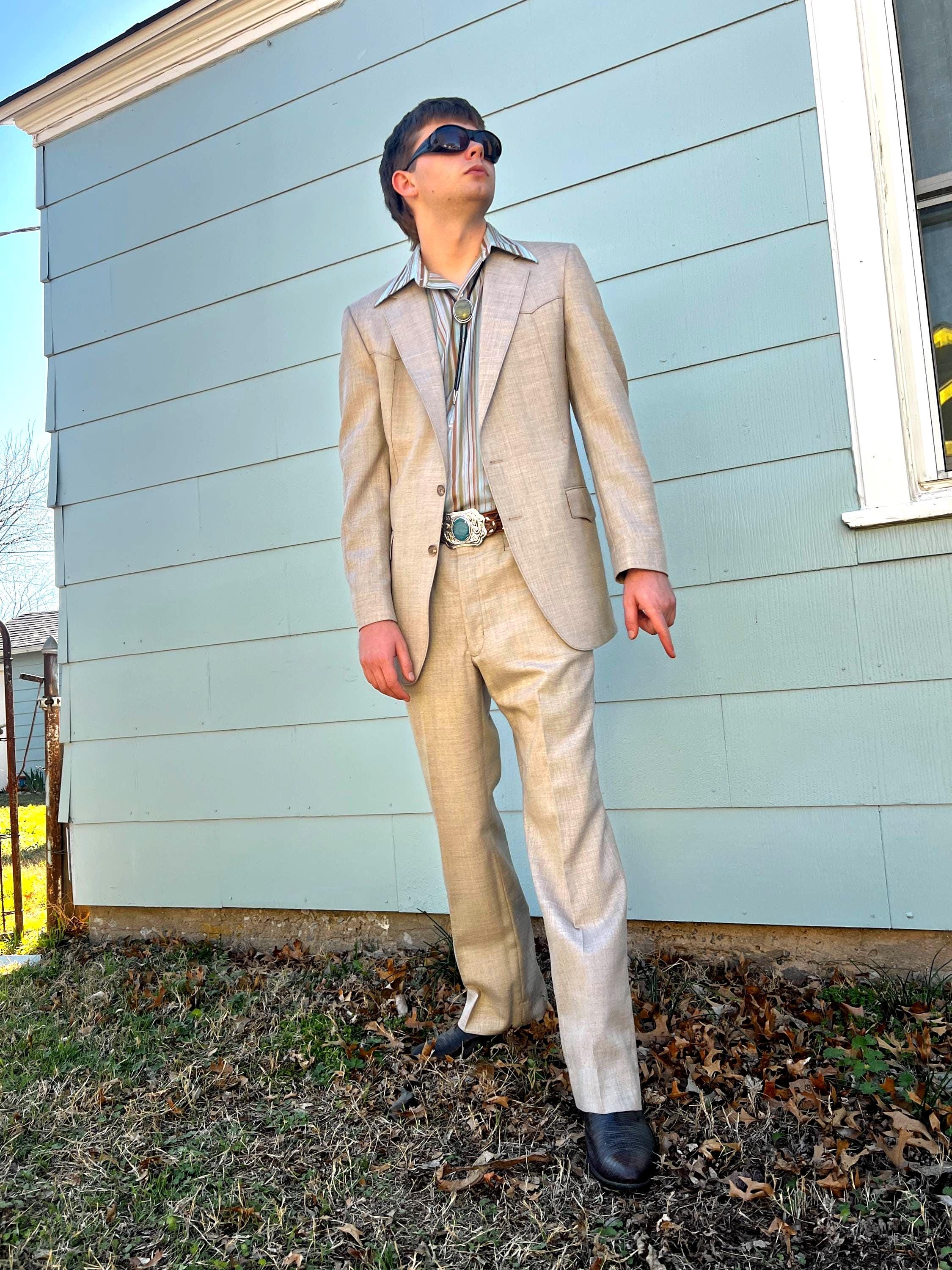 ま*)様 70s 　vendange Western brown setup Vintage 70s Mens Western Suit: Light Brown Polyester, Size 40L