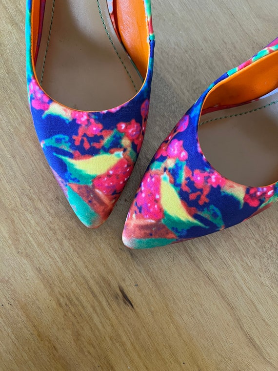 90s High Heel Floral Slingback Pumps//Bright Flor… - image 2