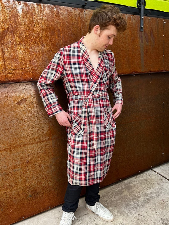 Vintage 1950s-60s Mens Plaid Flannel Robe//Old Ma… - image 4