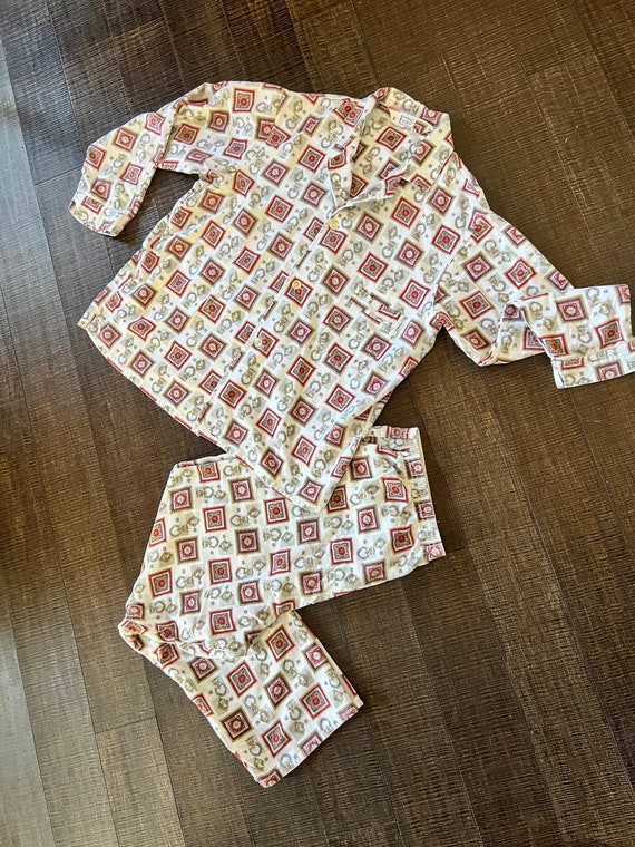 True Vintage Men s Towncraft JCP Medallion Print Flannel Pajama Set 1950s 60s Grandpa Pajama Set collared Shirt and Elastic Pant waist 36 Etsy UK