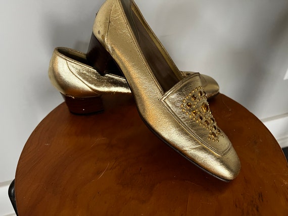 Vintage 1960s Gold Mod Jeweled loafers//Metallic … - image 4