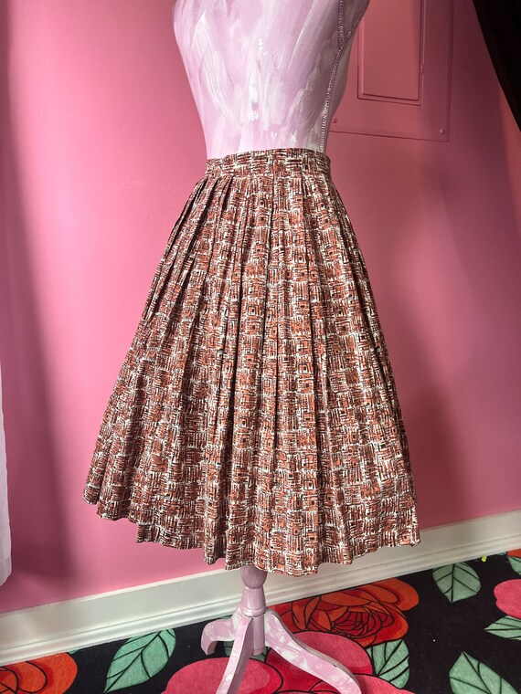 Cotton Skirt Pink Pleated Skirt 50s True Vintage 1950s Circle Skirt