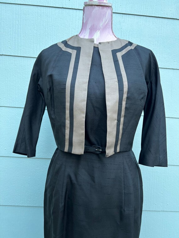 Vintage 50s-60s Black and Beige Dress Set//Wiggle-