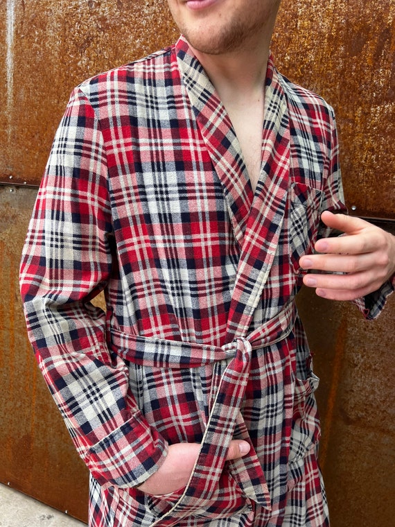 Vintage 1950s-60s Mens Plaid Flannel Robe//Old Ma… - image 2