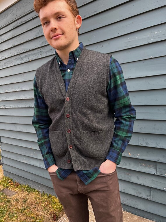 Vintage Lambswool Sweater Vest//Button front Mens… - image 4