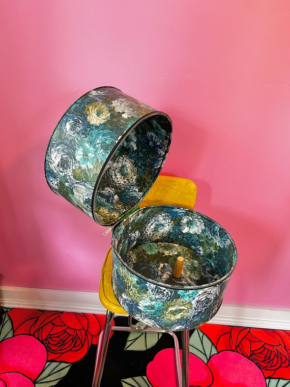 Vintage Floral Hat Box: Mid-Century Mod Print Wig Carrier