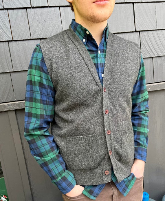 Vintage Lambswool Sweater Vest//Button front Mens… - image 2