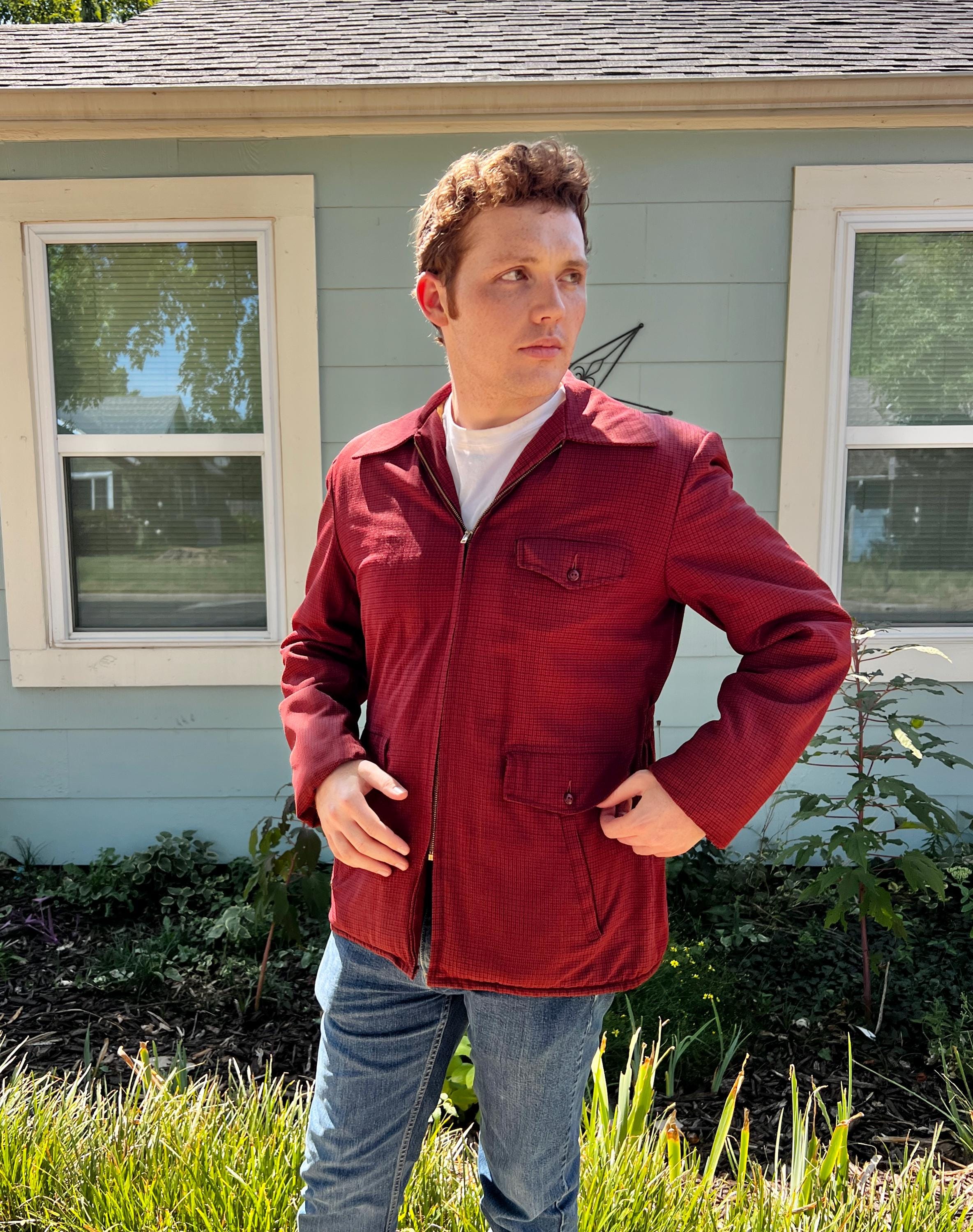 Vintage 1940s Quilted Wool Car Coat: Red Brown Check, US 44R - Etsy