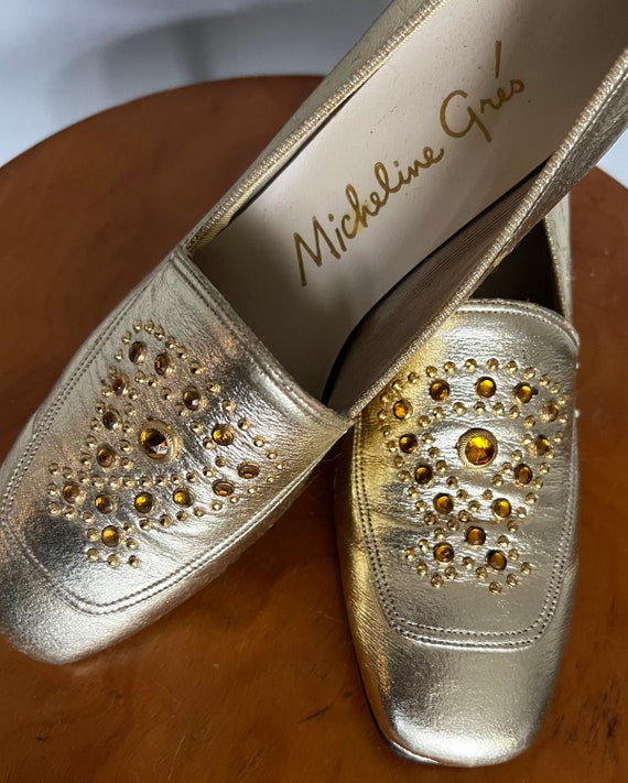 Vintage 1960s Gold Mod Jeweled loafers//Metallic … - image 2