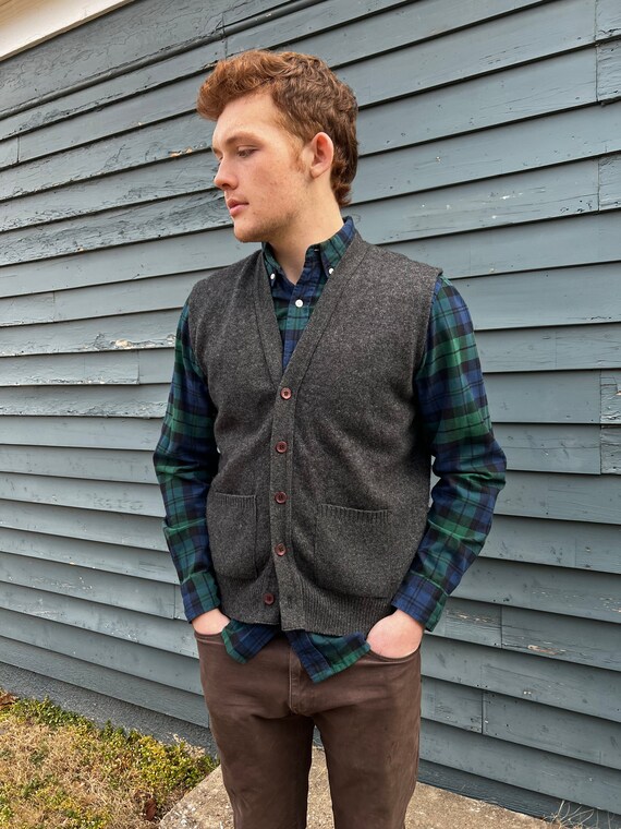 Vintage Lambswool Sweater Vest//Button front Mens… - image 3