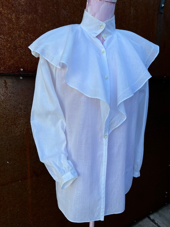 Vintage 1980s White Platter Collar Leon Max Blous… - image 1