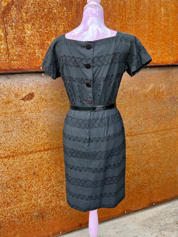 Vintage 1950s-60s Black Eyelet Wiggle dress//Madm… - image 2