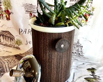 Vintage Ice Bucket//Faux wood grain 1970s Ice Bucket//Mid Century Modern Vintage Kromex Barware//Repurposed Ice bucket as Planter