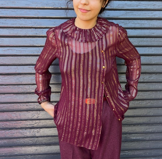 トップス vintage gold sheer ruffle collar blouse vintage gold sheer ruffle collar blouse