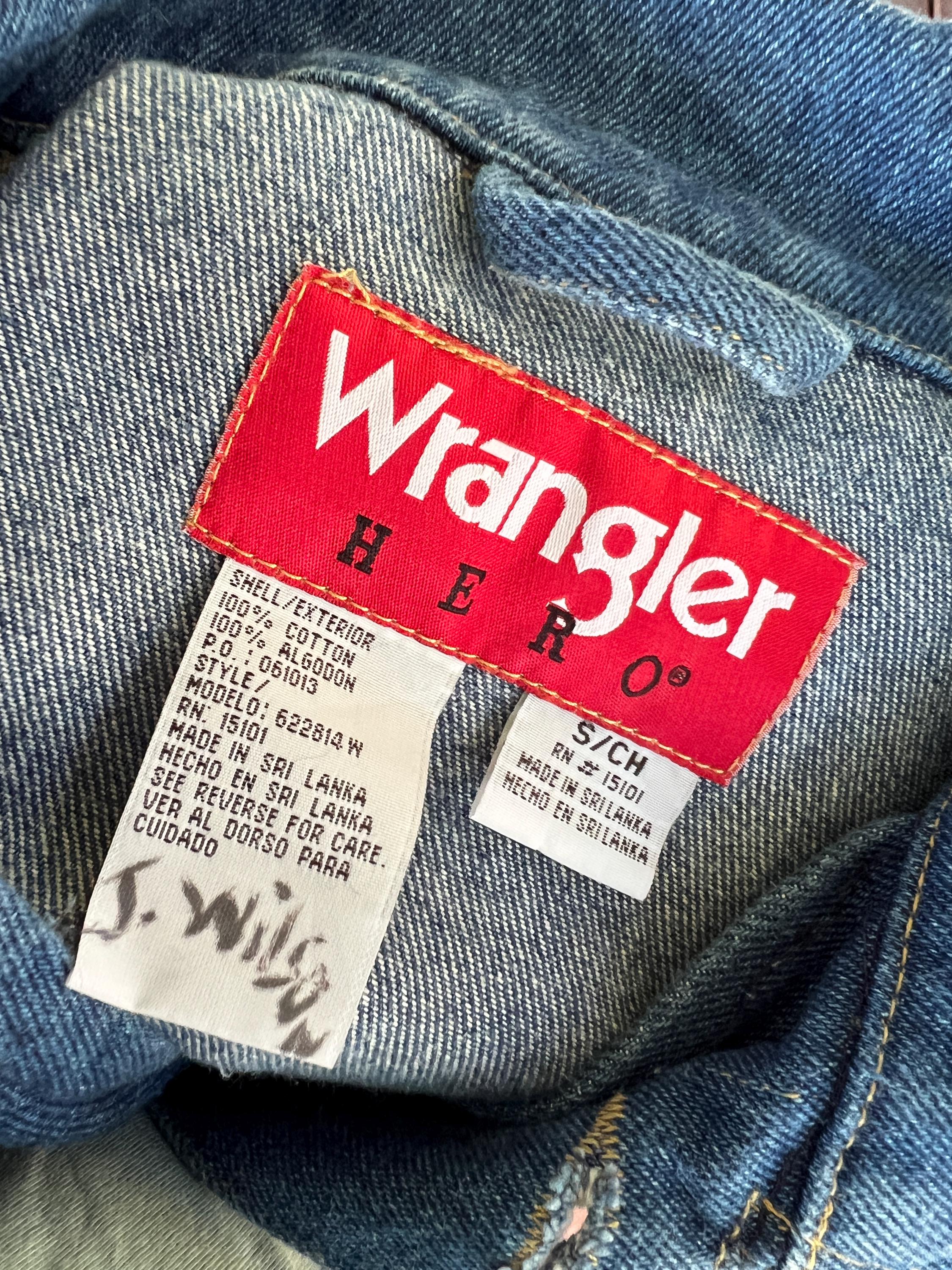 Vintage 90s Wrangler Denim Trucker Jacket, Fishing Patch, Boxy