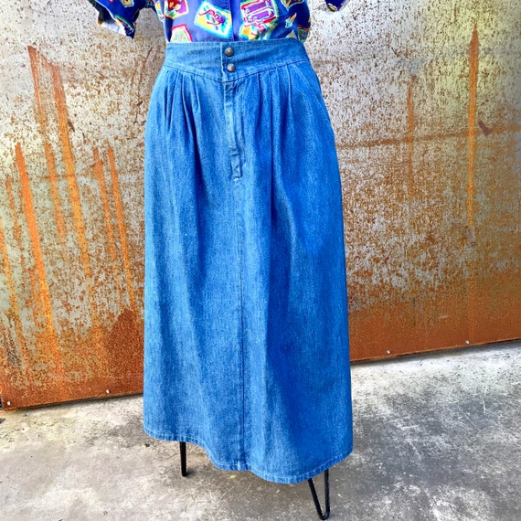 Vintage 1990s yoke waist maxi denim skirt//Mom sk… - image 6
