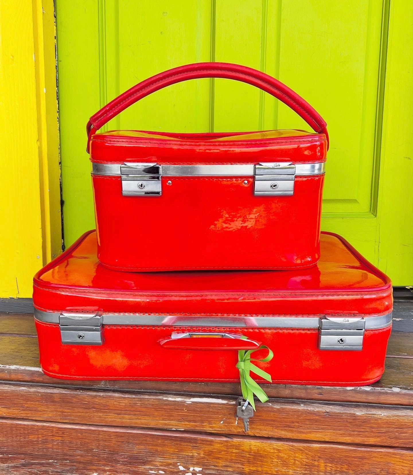 Vintage 1960s Skyway Luggage Set: Poppy-orange Vinyl Suitcase